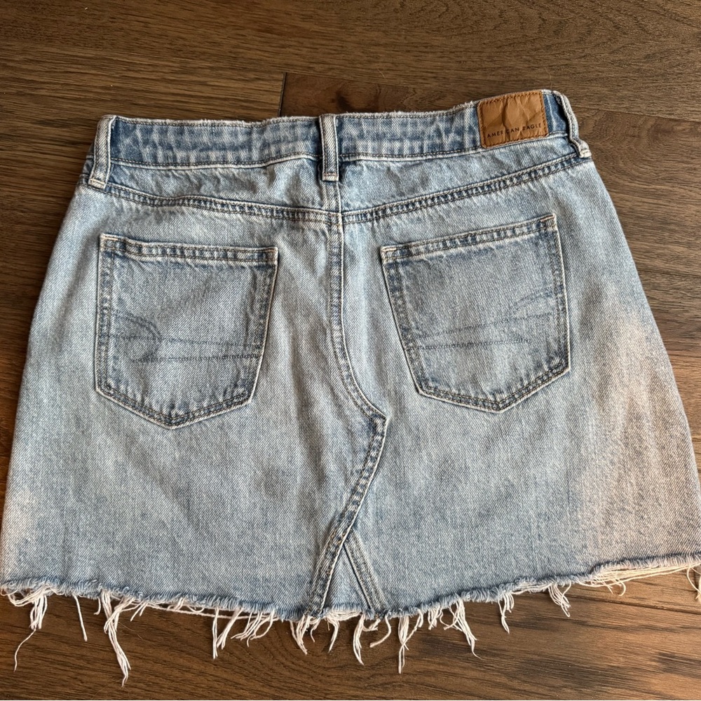 American Eagle Outfitters Light Wash Denim Frayed Mini Skirt